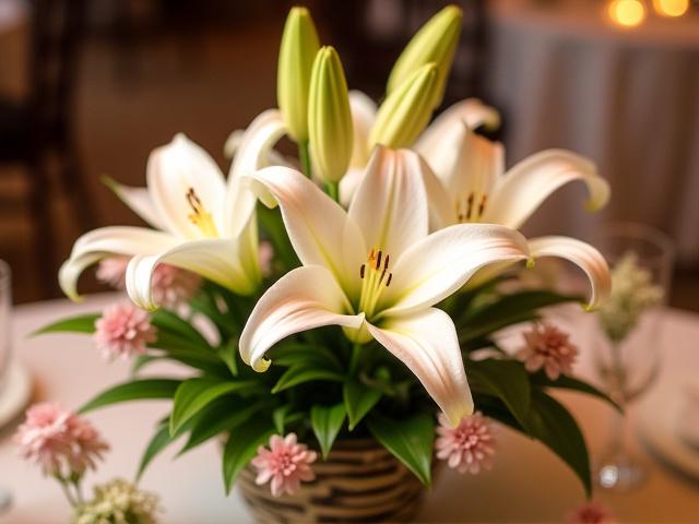 Centro de Mesa con Lirios y Flores en Miniatura